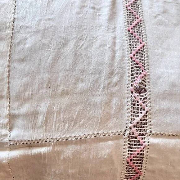 Hand Embroidered Deer & Crochet Silk Bedcover Bedspread 58 x 81
